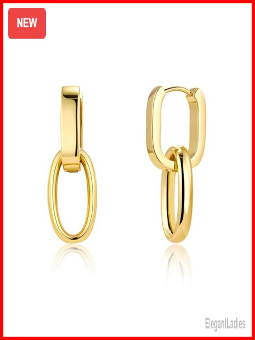 14K Gold Plated Paperclip Link Dangle Earrings Hypoallergenic